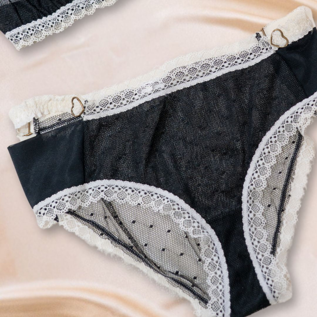 Black & White Dotted Tulle Lingerie Set XS/S - One-of-a-kind