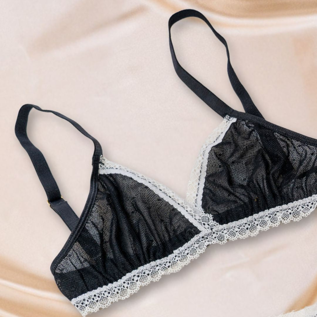 Black & White Dotted Tulle Lingerie Set XS/S - One-of-a-kind