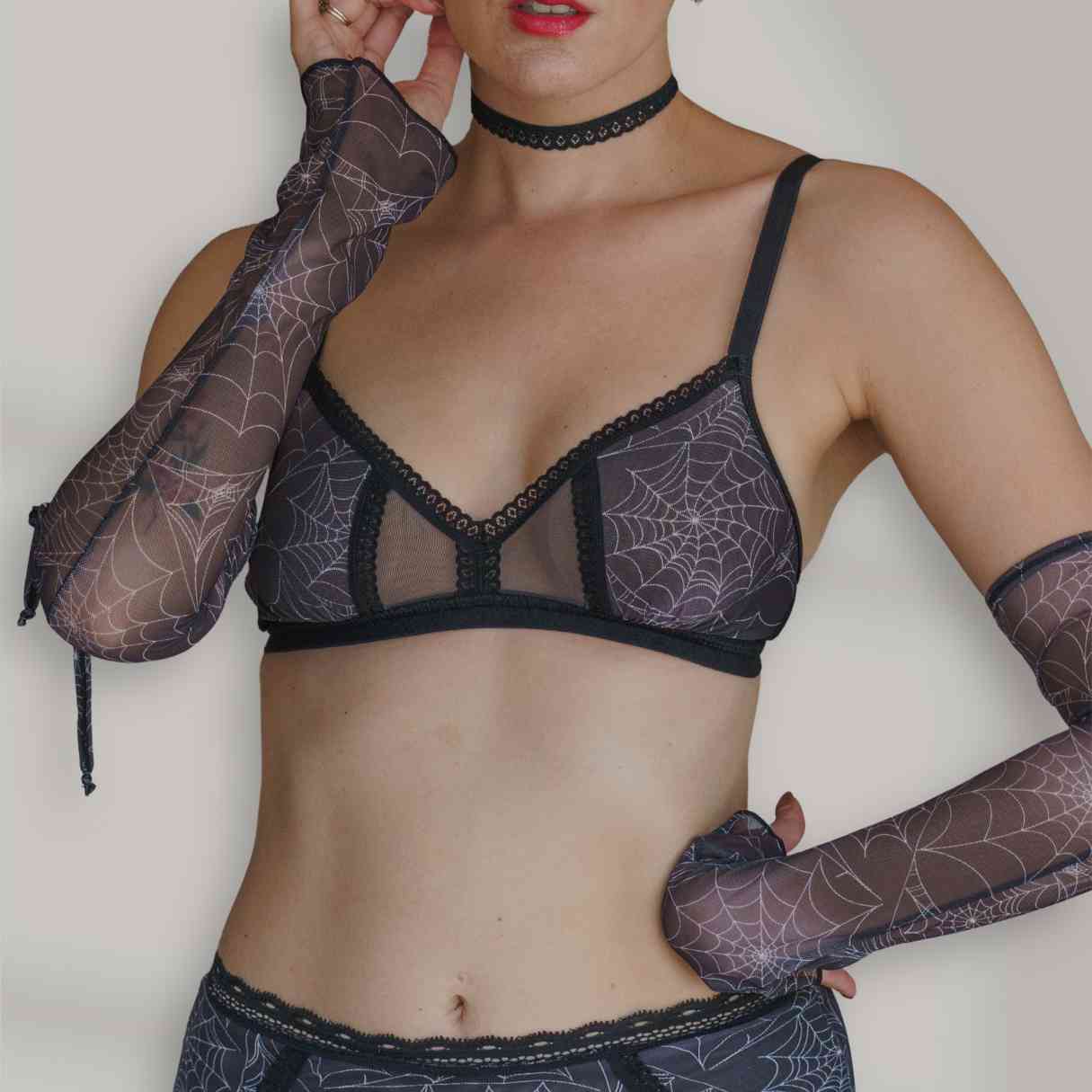 Spider's Lace Web Print Peekaboo Bralette - Uye Surana
