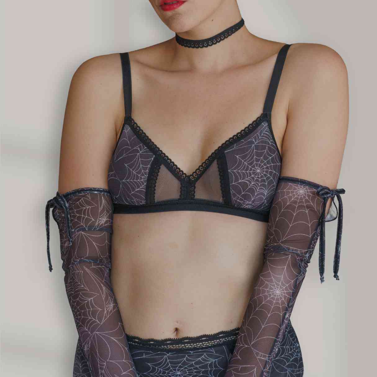 Spider's Lace Web Print Peekaboo Bralette - Uye Surana