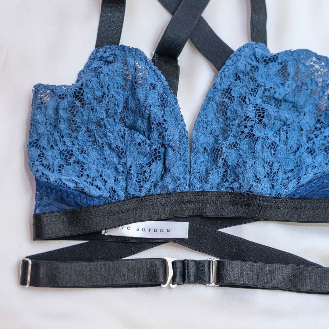 Indigo Lace Convertible Adjustable Wrap Around Bralette - Handmade in NYC