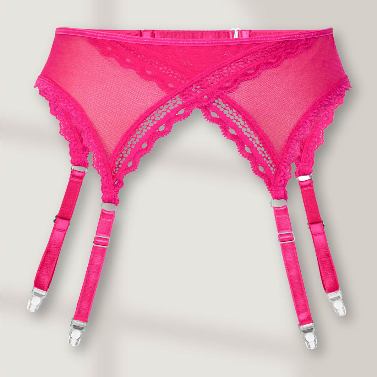 Hot Pink Sheerly Mesh Adjustable Garter Belt - Uye Surana