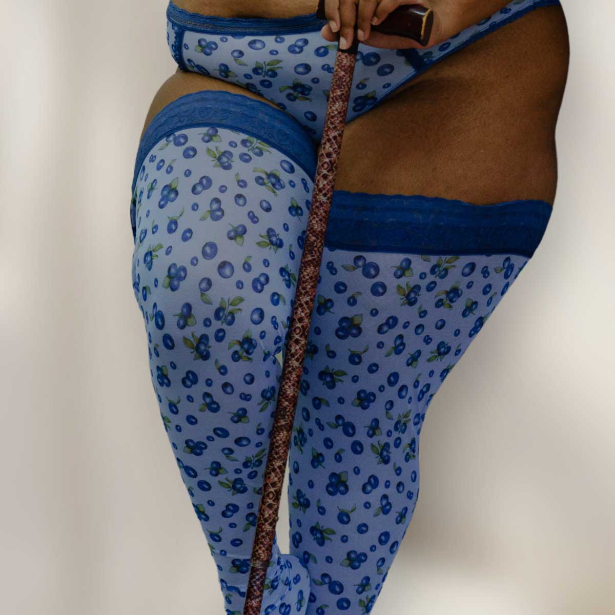 Blueberry Thrill Printed Stay Up Stockings - Uye Surana