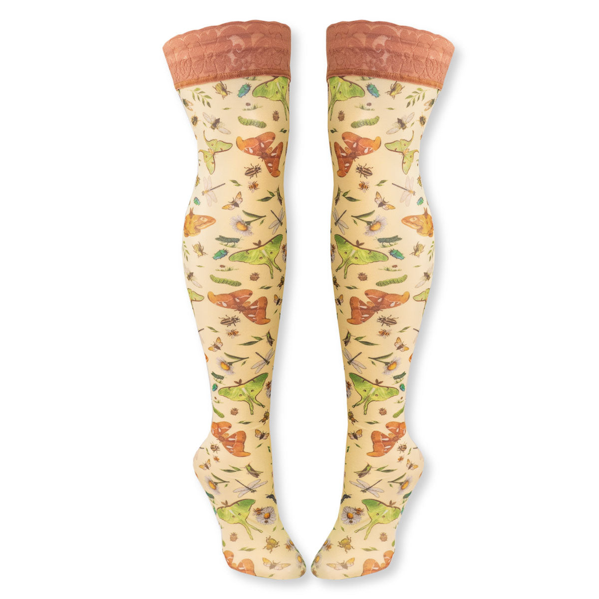 Bugs Printed Mesh Stay Up Stockings - Uye Surana