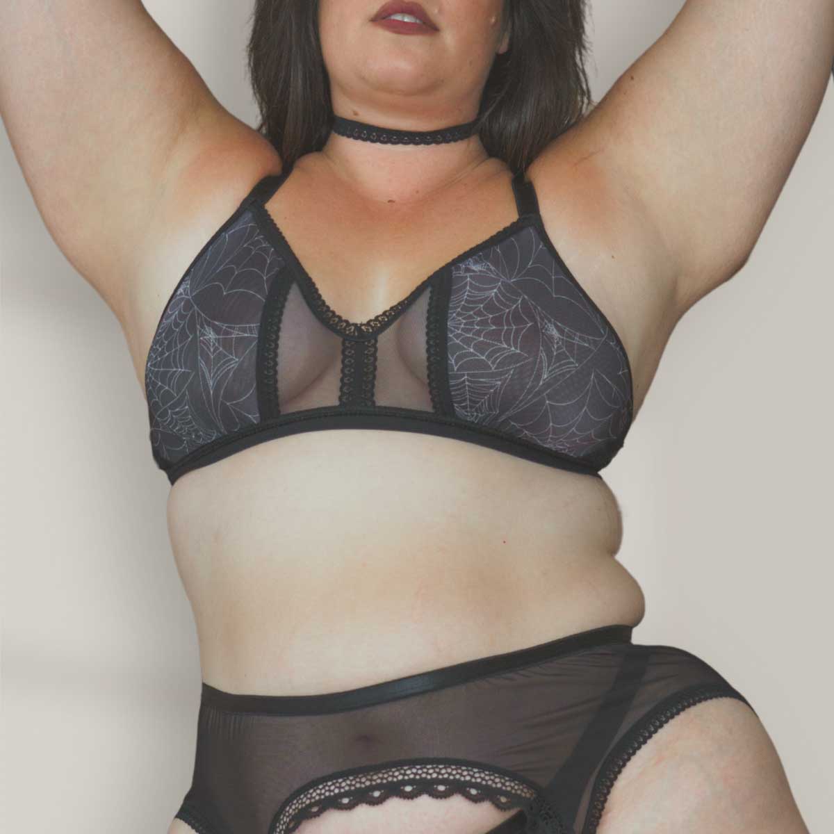 Spider's Lace Web Print Peekaboo Bralette - Uye Surana