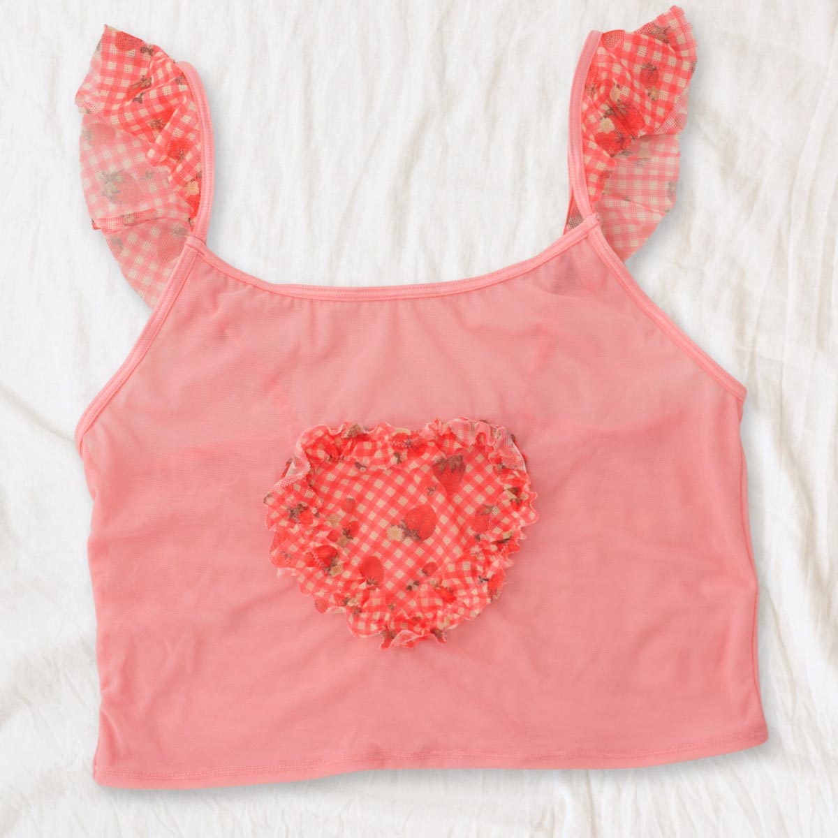 Strawberry Jam Ruffled Crop Cami - Uye Surana
