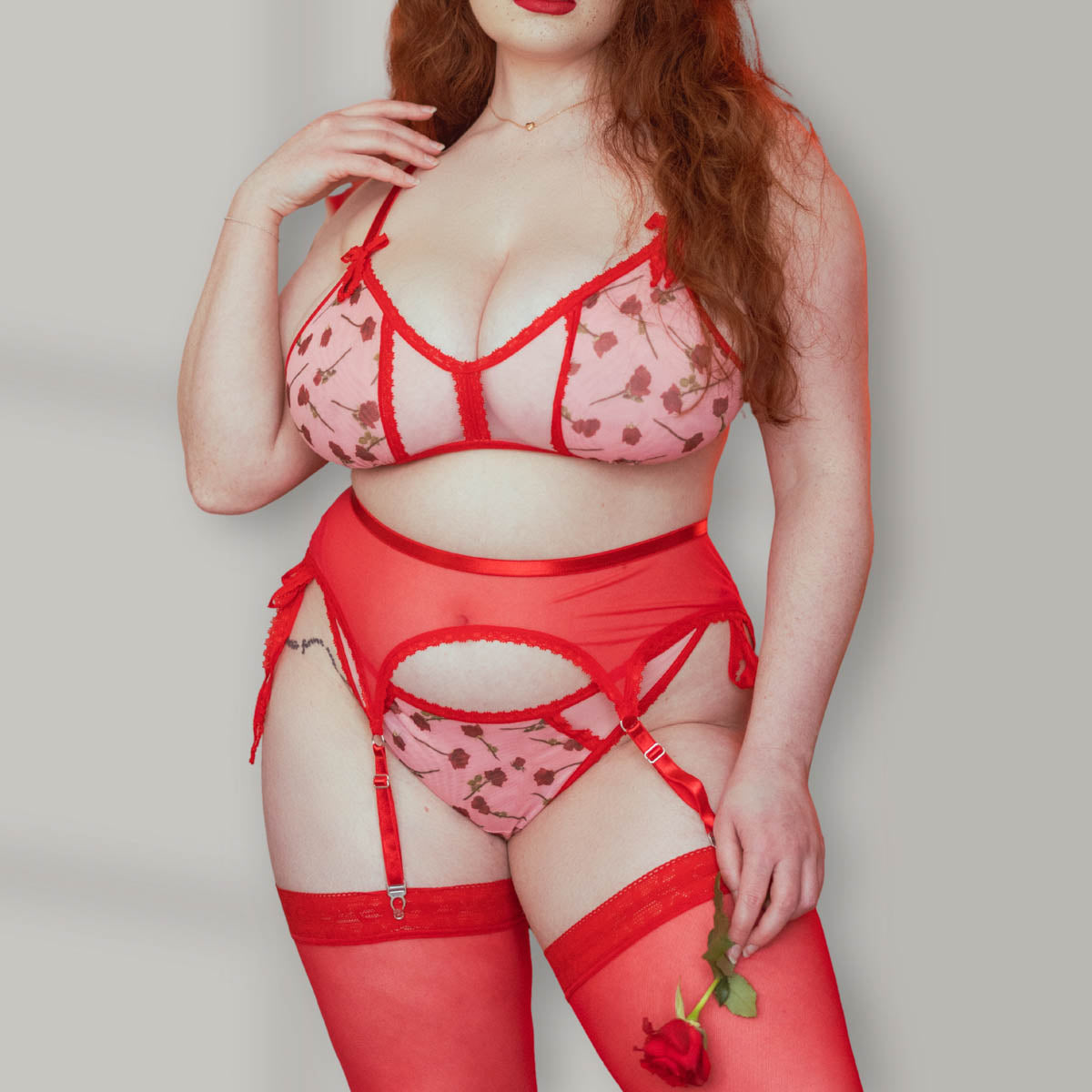 A Dozen Roses Printed Mesh Peekaboo Bralette - Uye Surana