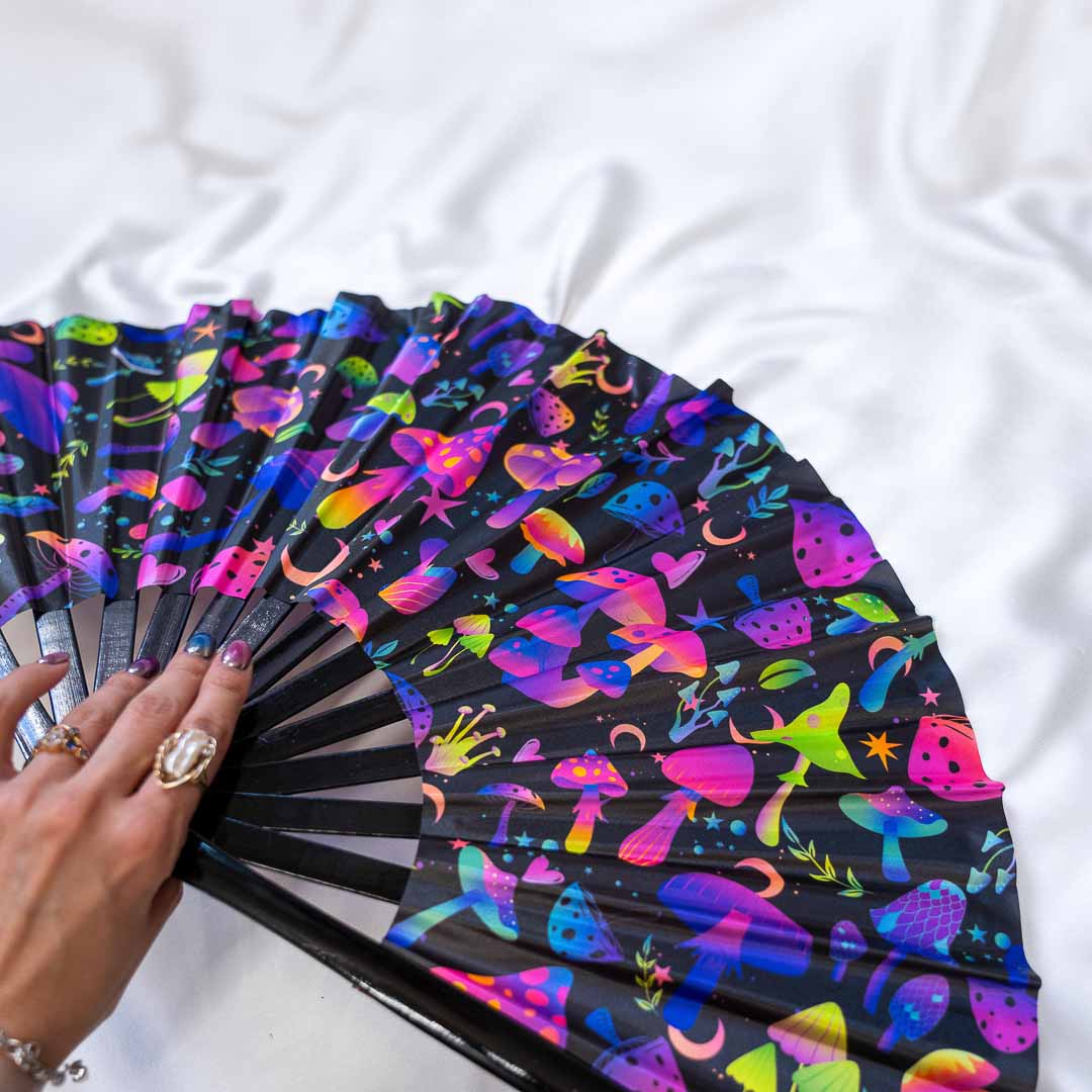 Psychedelic Mushrooms UV Glow Large Folding Fan