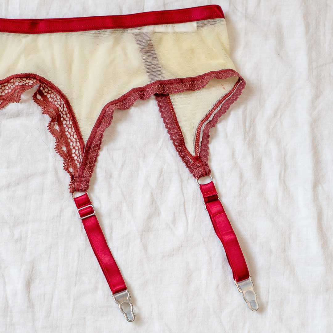 Burgundy Sheerly Mesh Adjustable Garter Belt XS/S