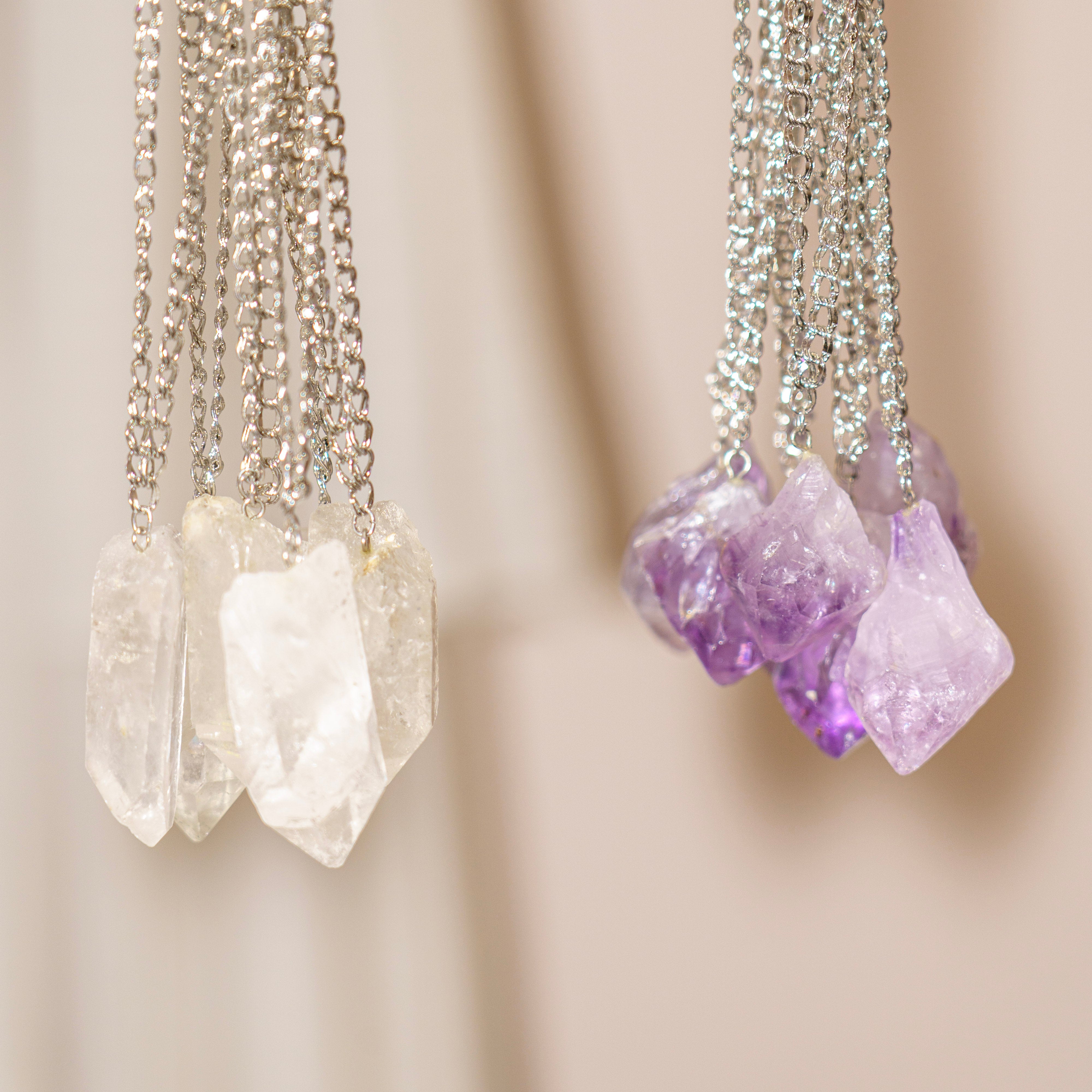 Raw Quartz Crystal Chain Choker in Silver