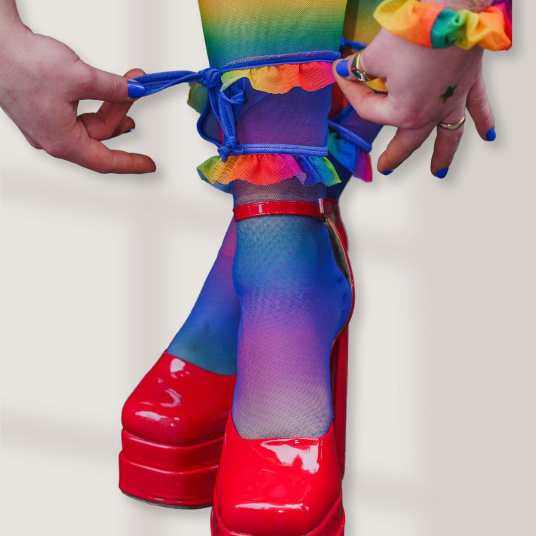 Rainbow Bright Ruffle Socks + Scrunchie Set - Uye Surana