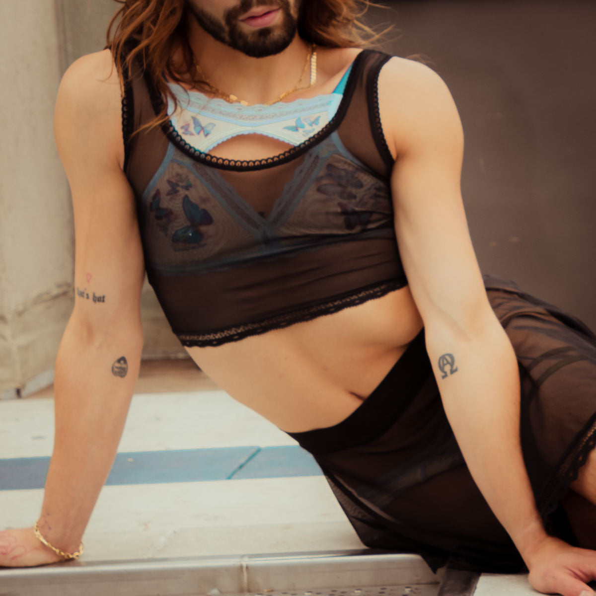 Sheerly Mesh Cami in Black - Uye Surana