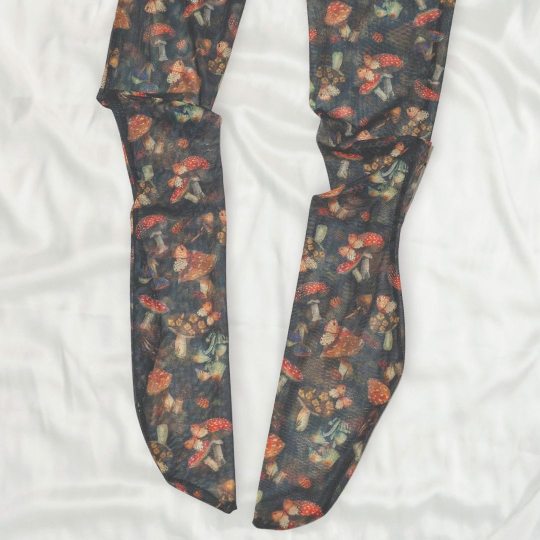 Mystical Mushrooms Full Length Mesh Stockings XS - One-of-a-kind