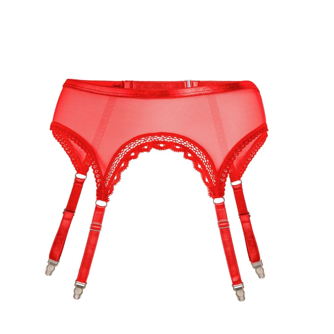 Sheerly Mesh Adjustable Garter Belt in Rose Red - Uye Surana