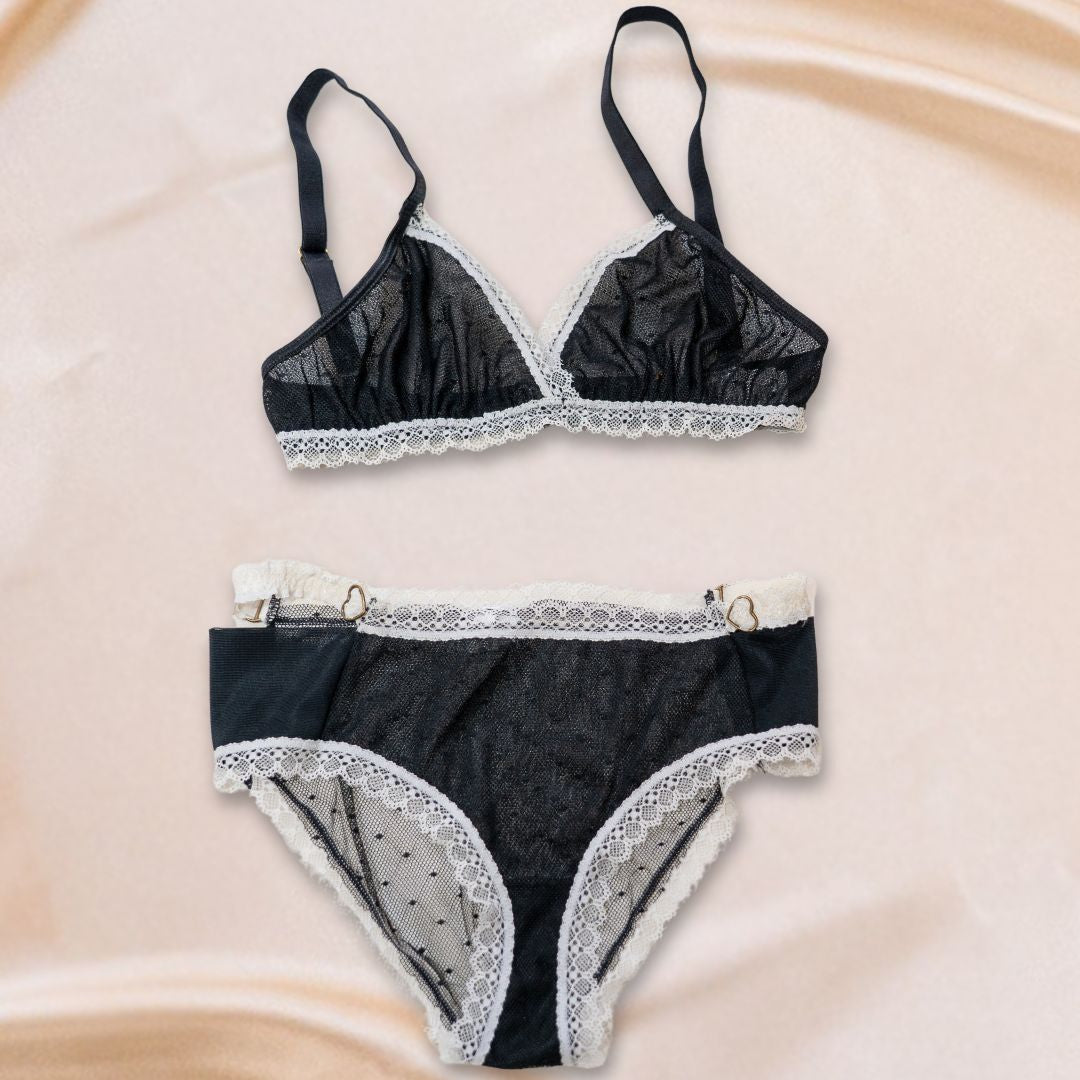 Black & White Dotted Tulle Lingerie Set XS/S - One-of-a-kind