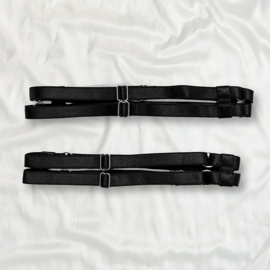 Black Strappy Leg Garters - Uye Surana