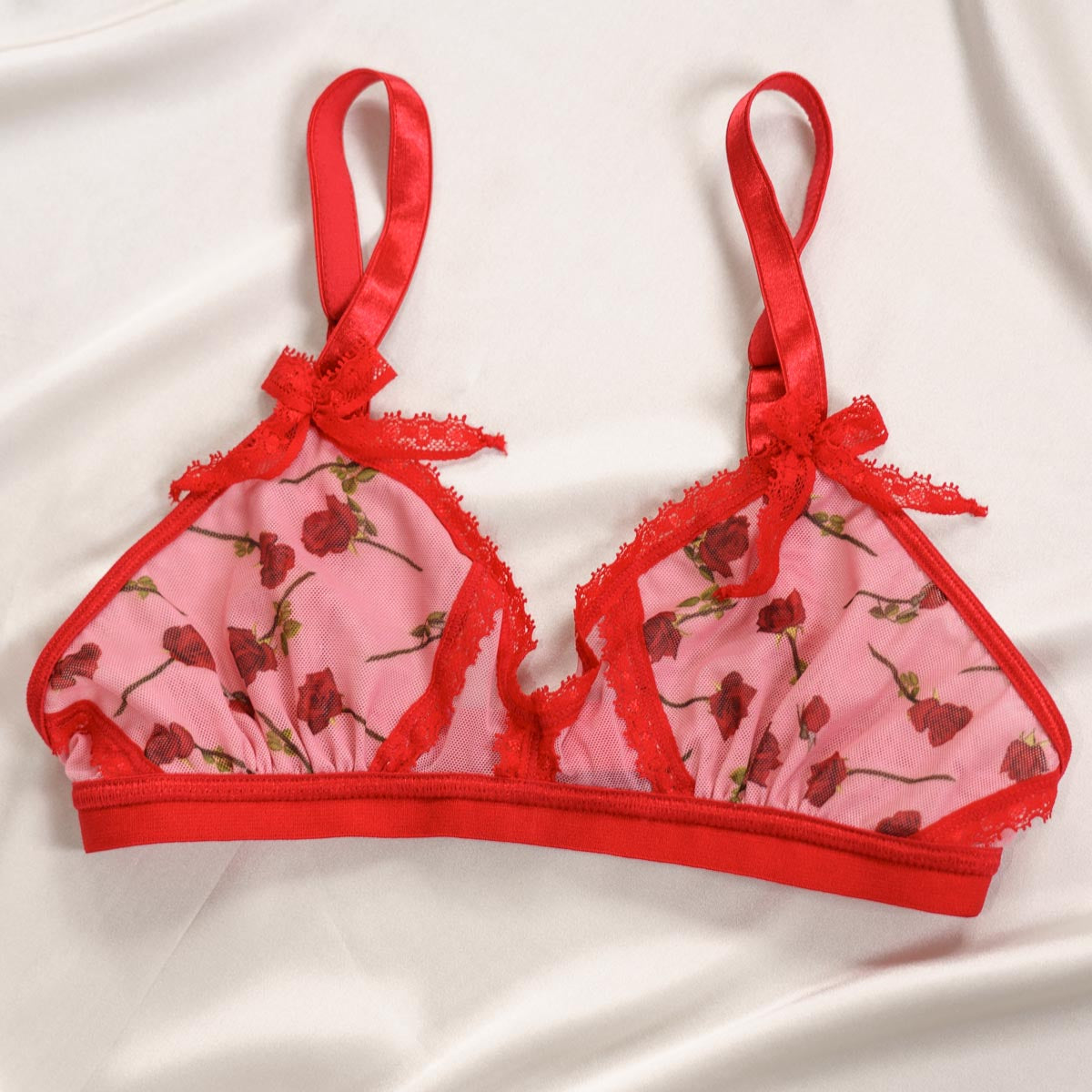 A Dozen Roses Printed Mesh Peekaboo Bralette - Uye Surana