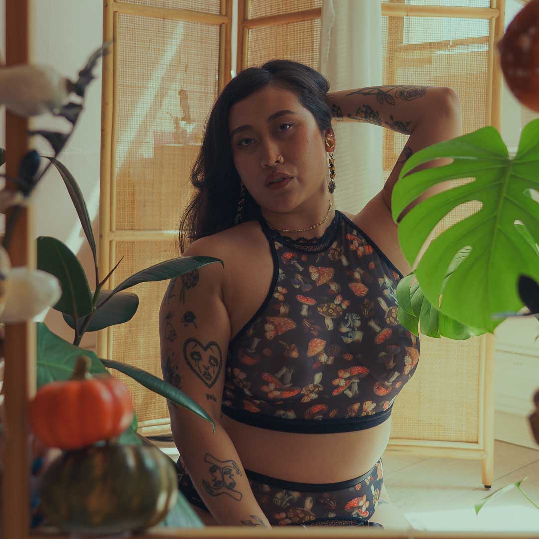 Mystical Mushrooms High Neck Cami - Uye Surana