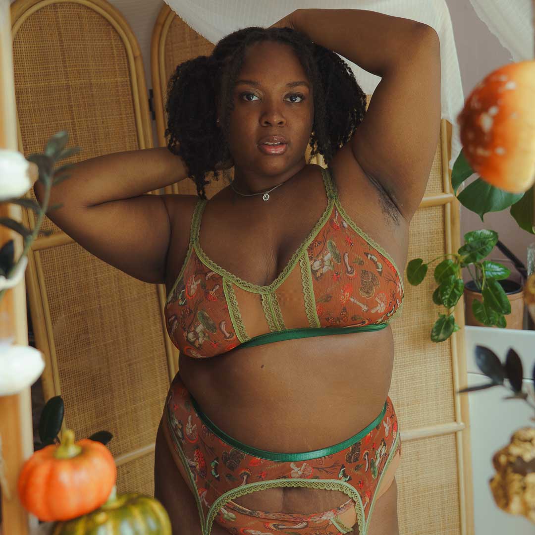 Mushroom Fairy Printed Mesh Peekaboo Bralette - Uye Surana