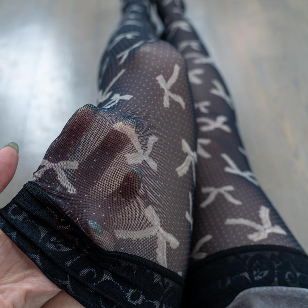 Black Coquette Bows Stay Up Stockings - Uye Surana