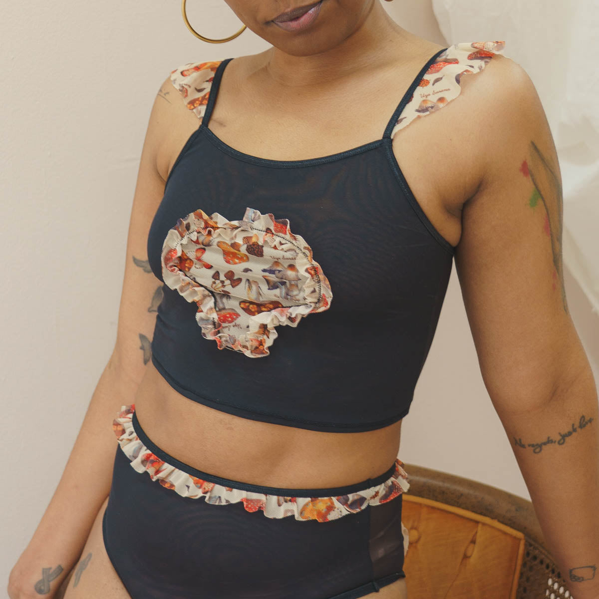 Magical Mushrooms Ruffle Crop Cami - Uye Surana