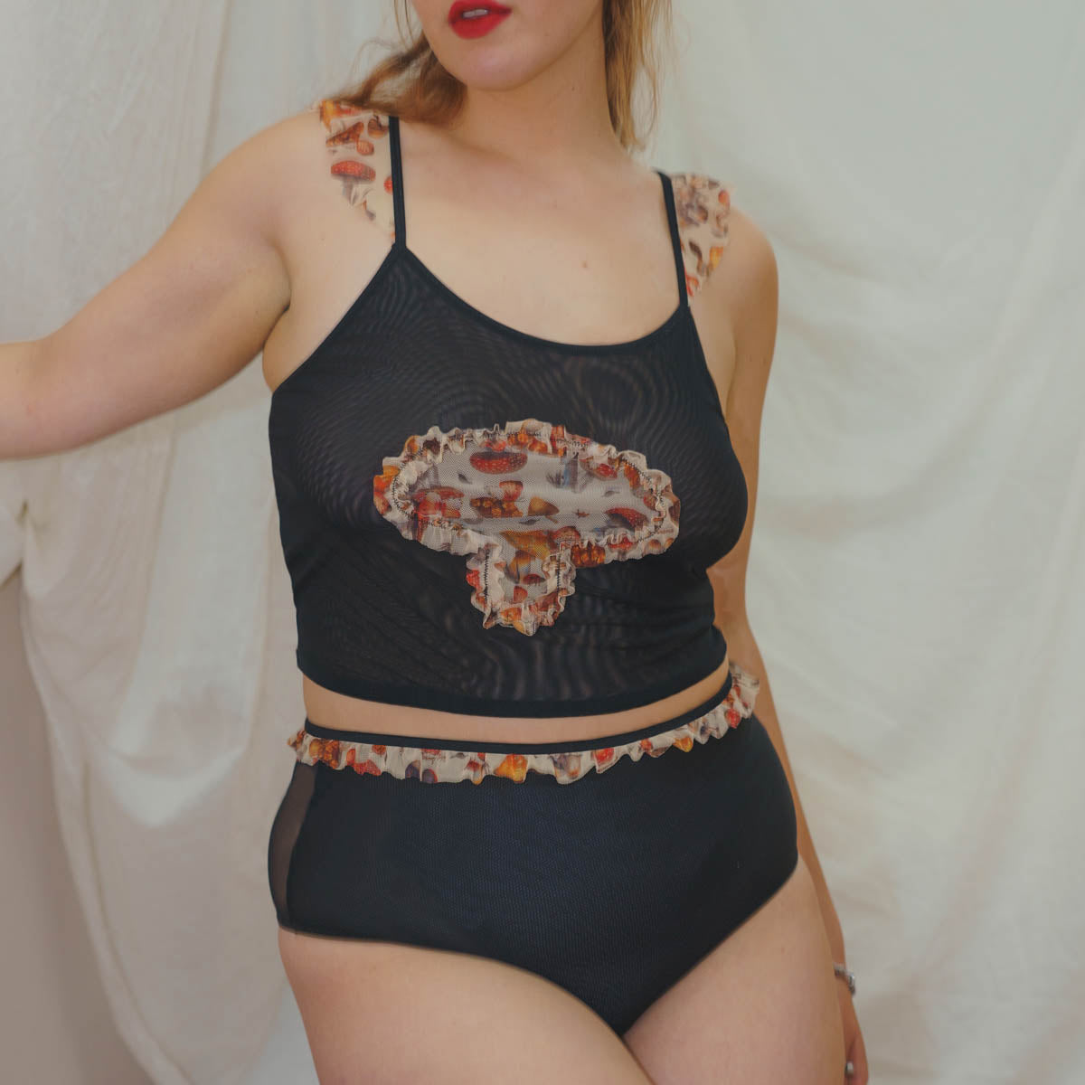 Magical Mushrooms Ruffle Crop Cami - Uye Surana