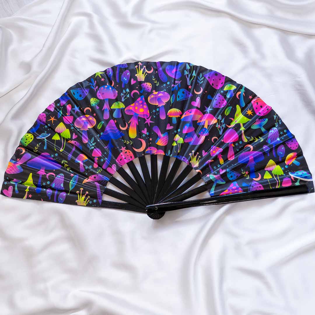 Psychedelic Mushrooms UV Glow Large Folding Fan