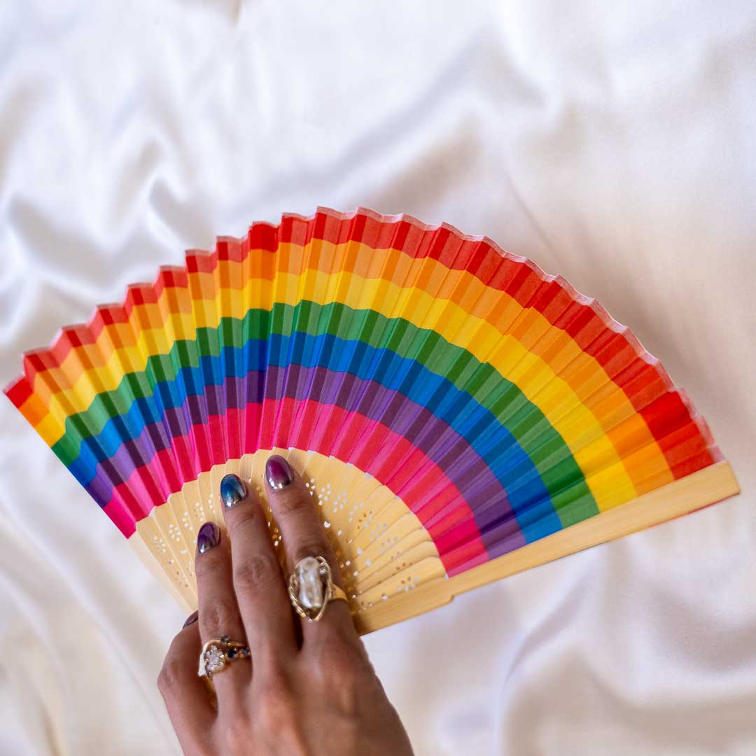 Rainbow Compact Bamboo Folding Fan