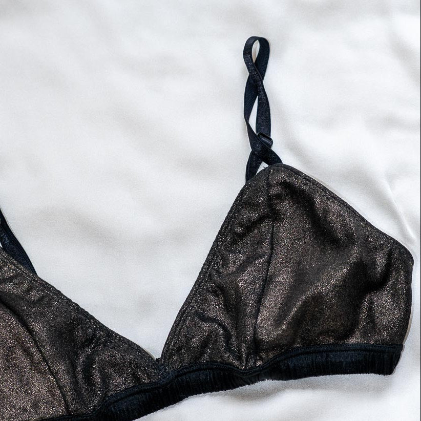 Leather Bralette with Silk Band, 32B - One-of-a-kind
