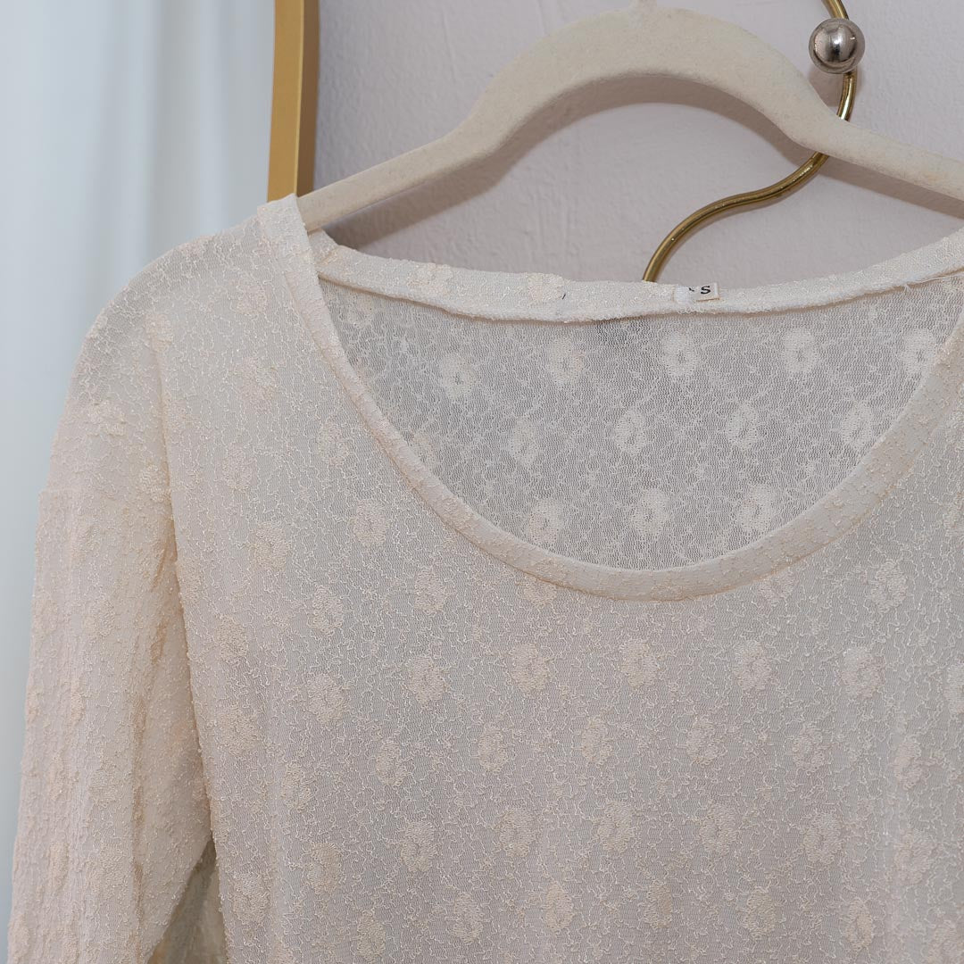 Ivory Lace Cropped Long Sleeve Top, Small