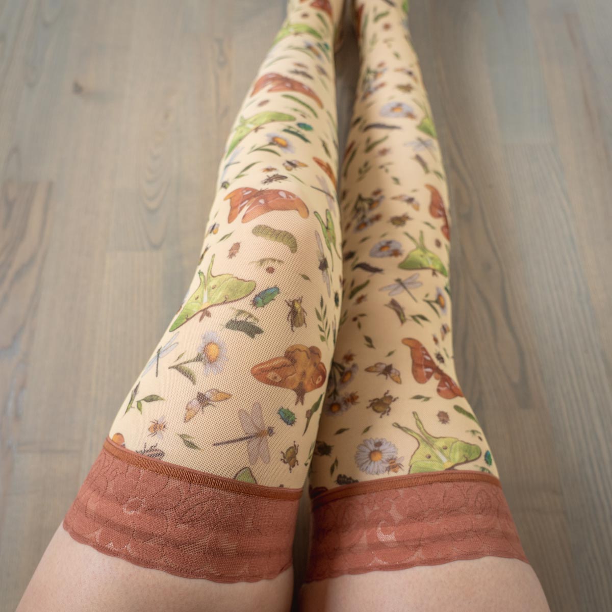 Bugs Printed Mesh Stay Up Stockings - Uye Surana