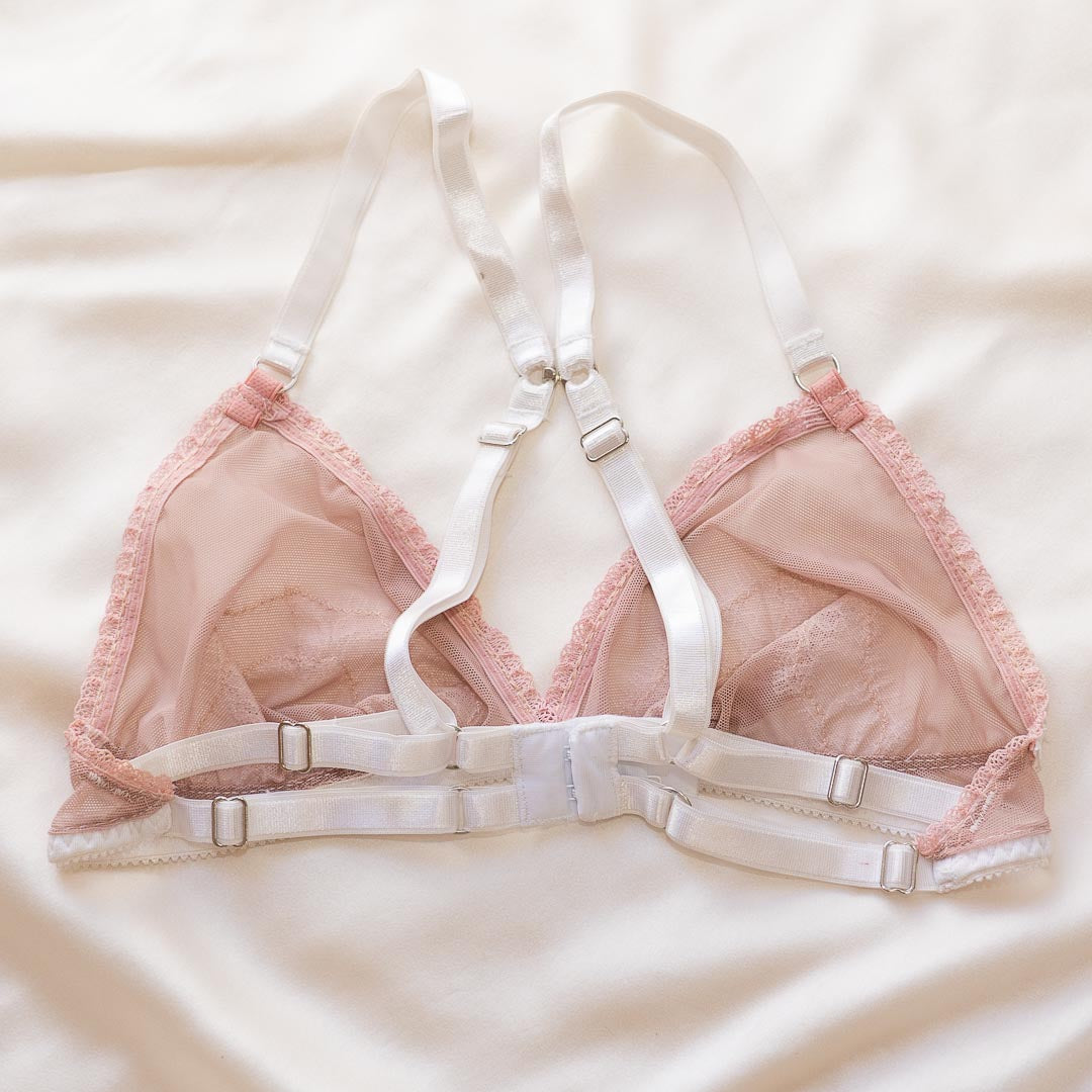 Lohla White Mauve Convertible Adjustable Lace Wireless Bra XS/S *Minor flaws