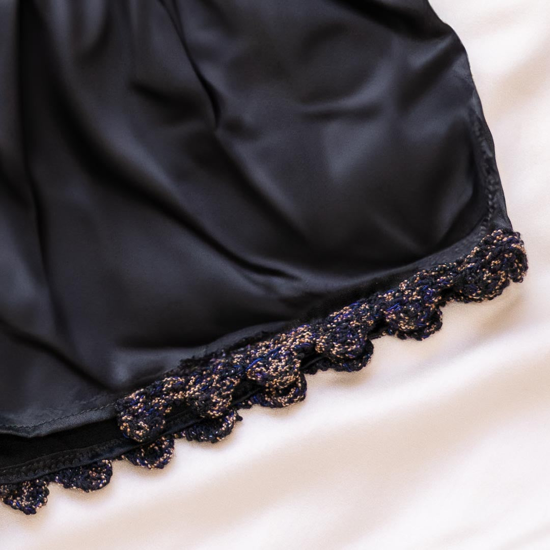 Silk Scallop Tap Shorts in Black Quartz, Small - Handmade in NYC