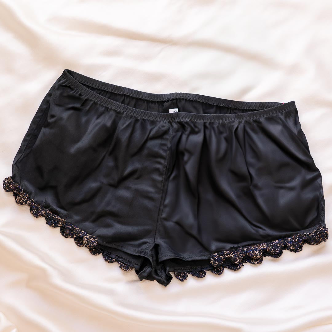 Silk Scallop Tap Shorts in Black Quartz, Small - Handmade in NYC