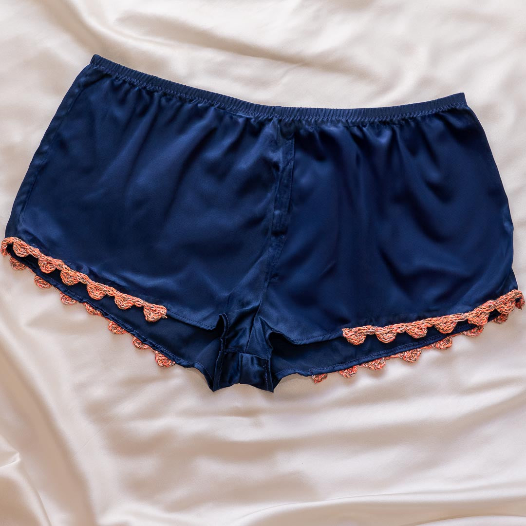 Silk Scallop Tap Shorts in Cobalt Aura - Handmade in NYC