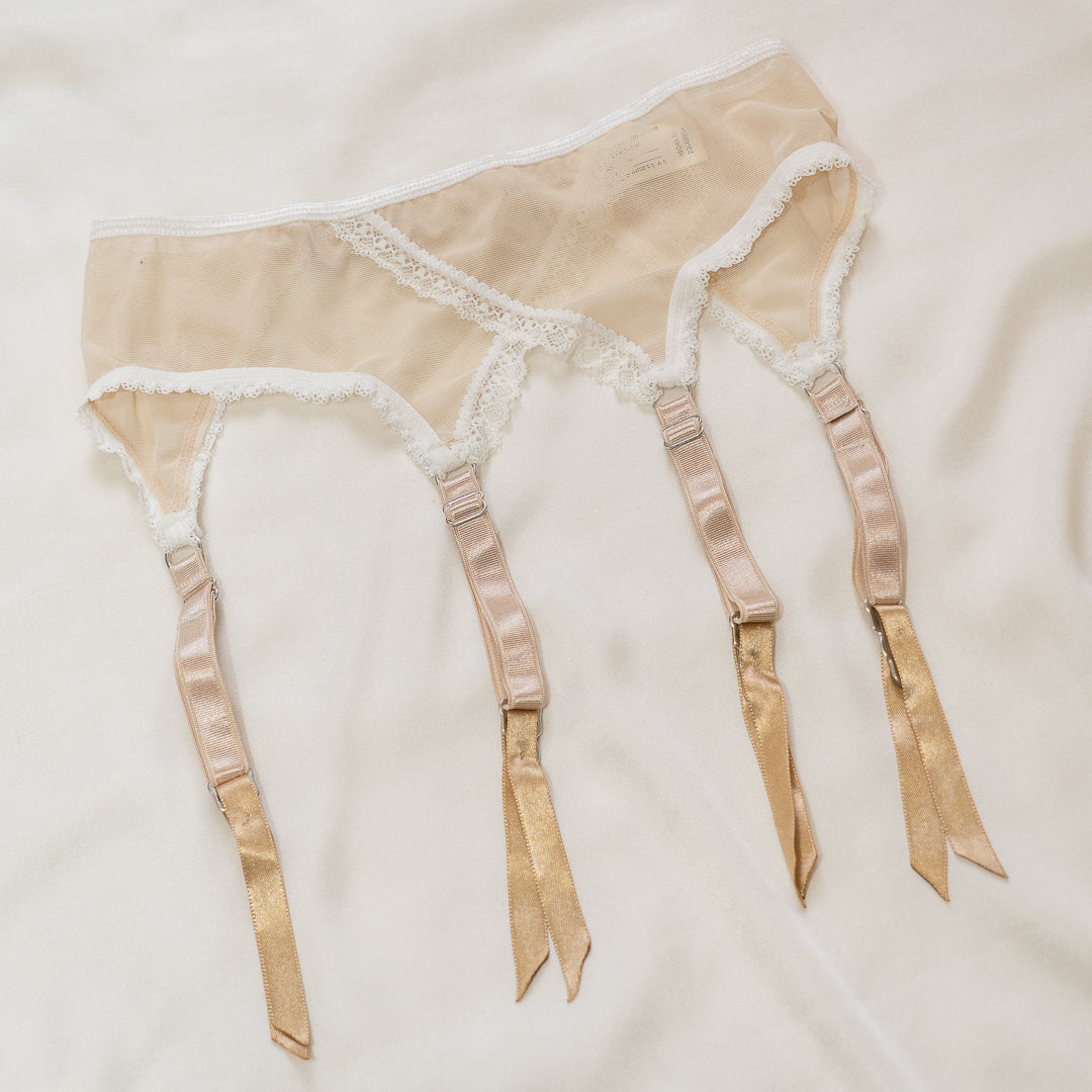 Sheerly Mesh Adjustable Garter Belt in Latte XS/S *Minor imperfections