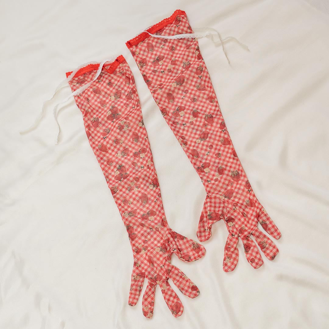 Strawberry Jam Mesh Opera Gloves - One-of-a-kind