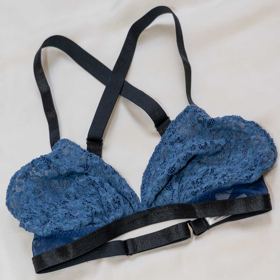 Indigo Lace Convertible Adjustable Bralette 34A/B - Handmade in NYC