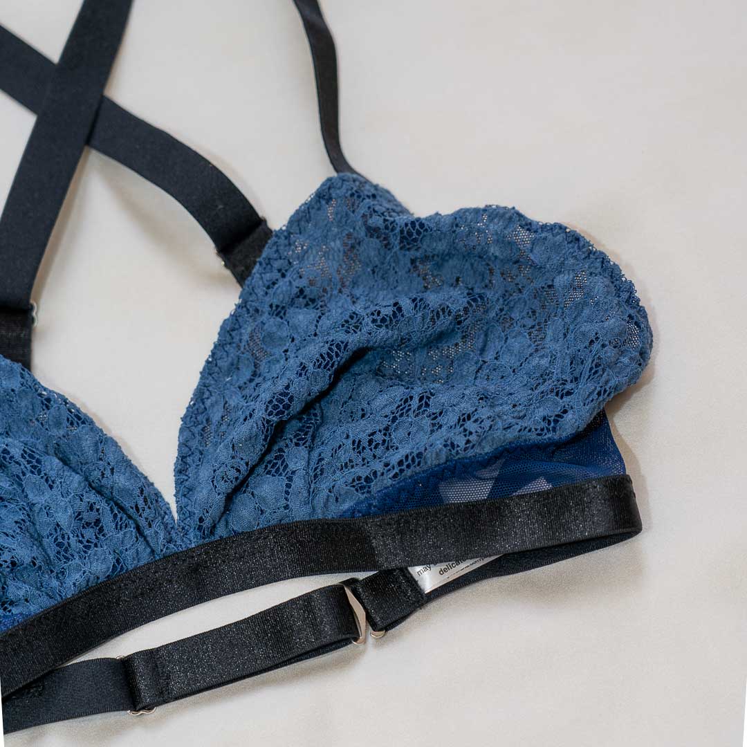 Indigo Lace Convertible Adjustable Bralette 34A/B - Handmade in NYC