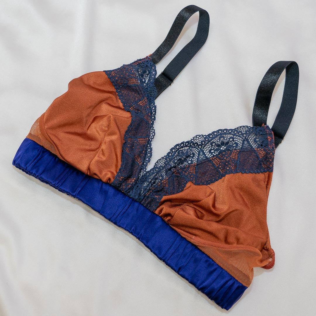 Cobalt Orange Luxe Silk Band Bralette - Handmade in NYC