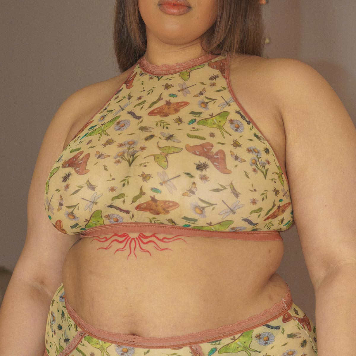 Bugs Printed Mesh High Neck Cami - Uye Surana