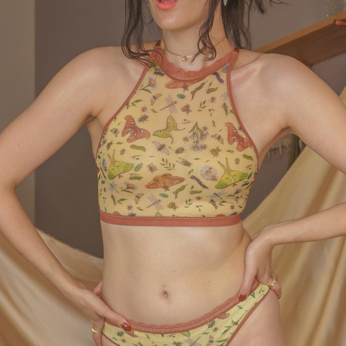 Bugs Printed Mesh High Neck Cami - Uye Surana