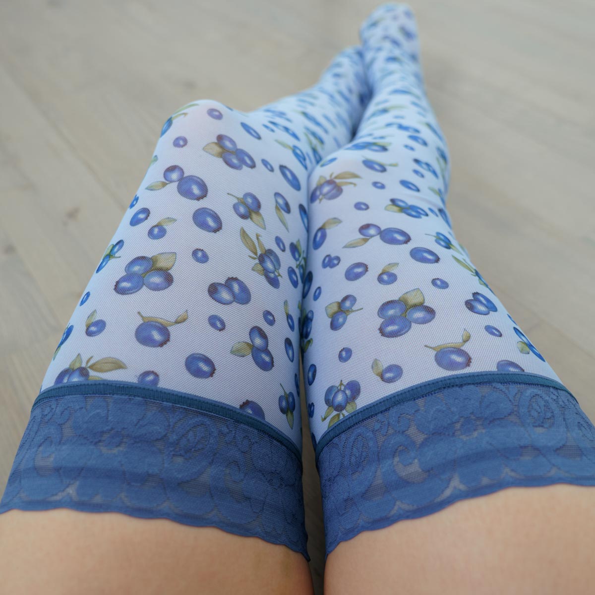 Blueberry Thrill Printed Stay Up Stockings - Uye Surana
