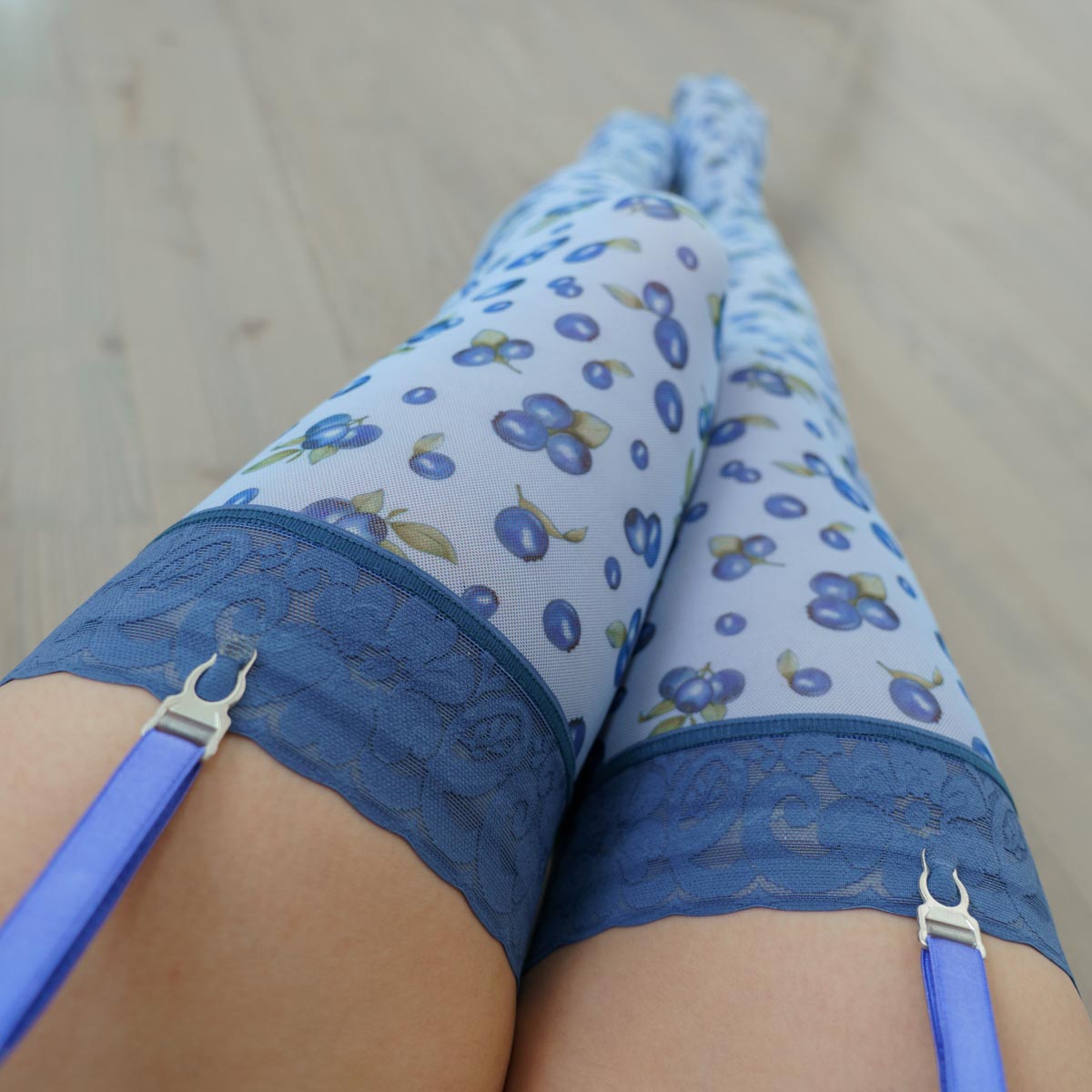 Blueberry Thrill Printed Stay Up Stockings - Uye Surana