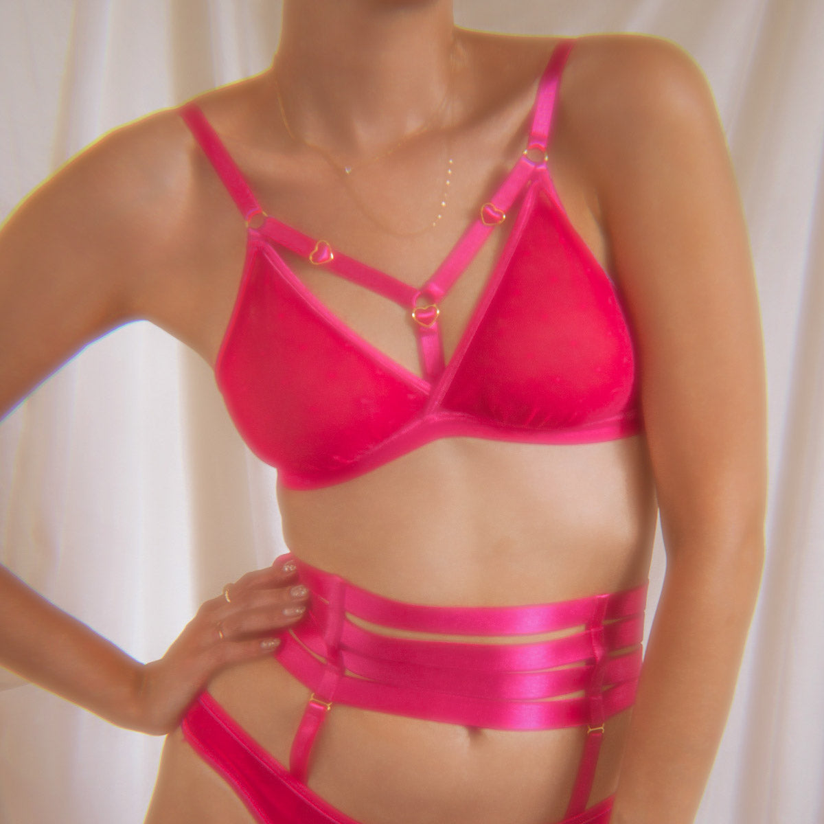 Hearts of Venus Strappy Bralette in Hot Pink - Uye Surana