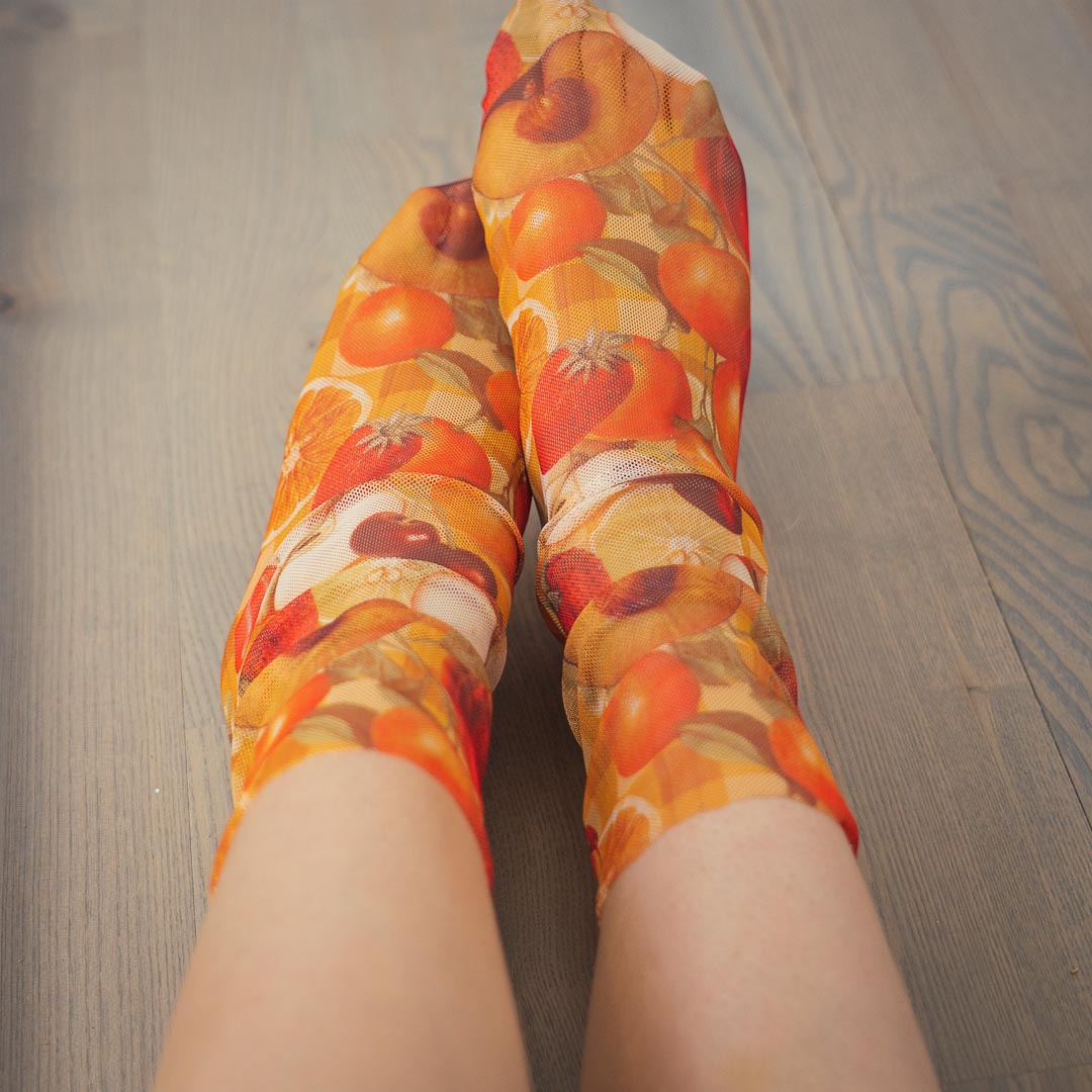 Fruity Printed Mesh Socks + Mystery Scrunchie 2-Pack