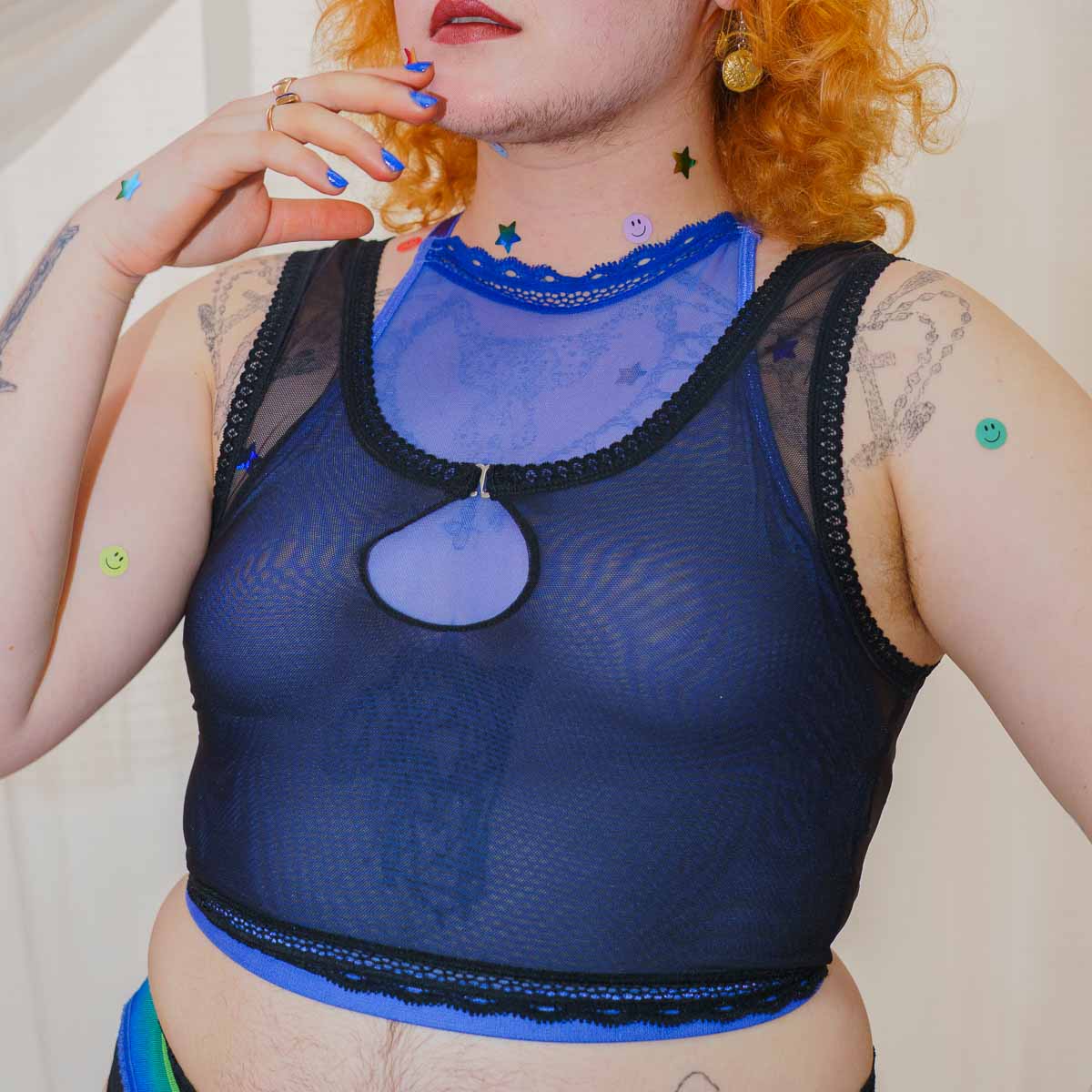 Black Sheerly Mesh Cami - Uye Surana