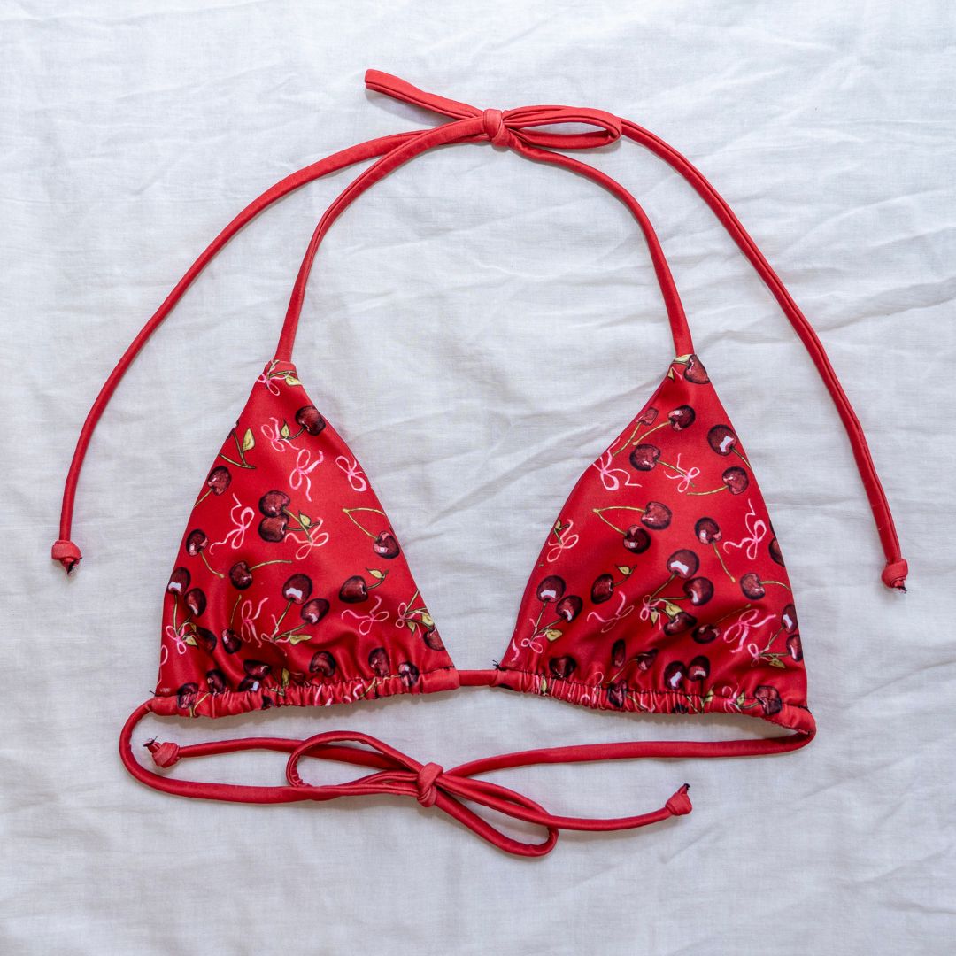 Cherry Rush Ribbon Print String Bikini Set