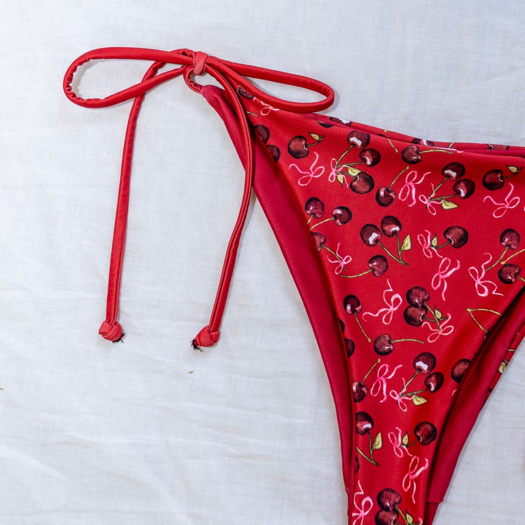 Cherry Rush Ribbon Print String Bikini Set