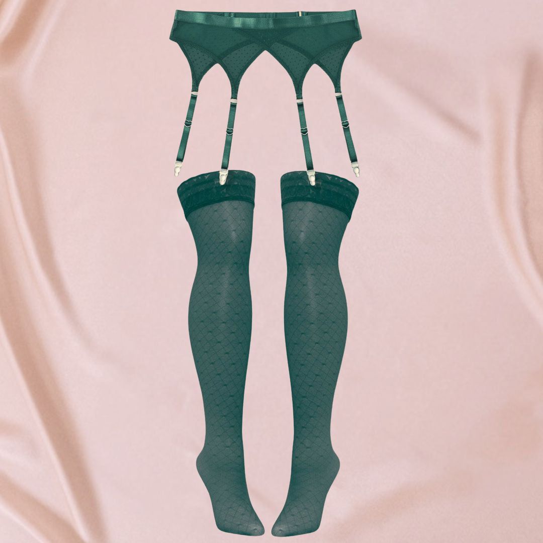 Emerald Hearts of Venus Garter Stocking Set - Uye Surana